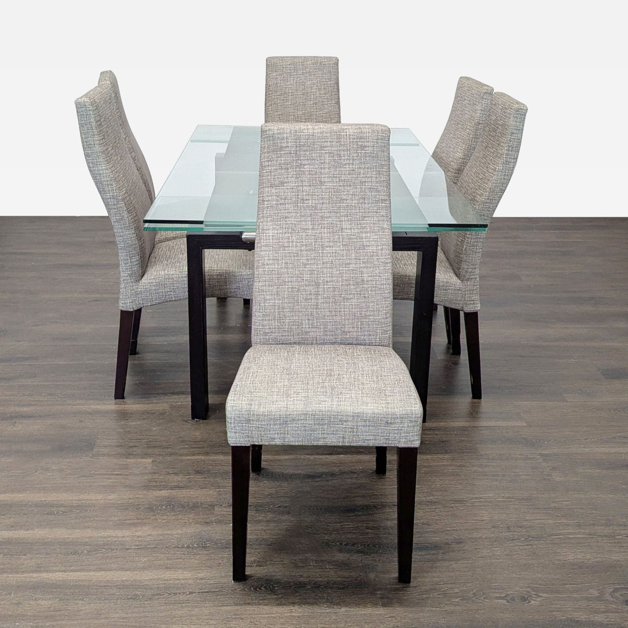 Scandinavian Designs Glass Dining Set with 6 Upholstered Chairs