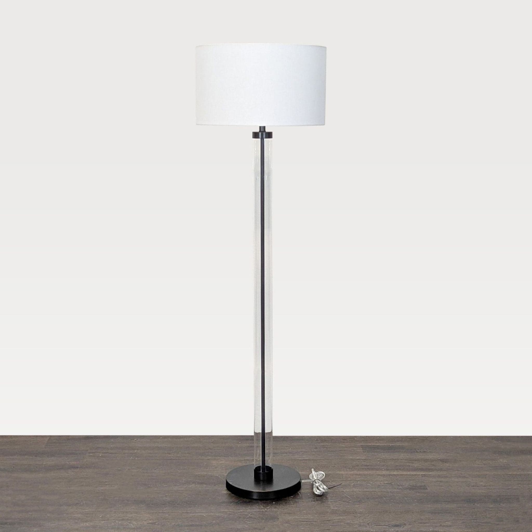 Arhaus Clear Glass Cylinder Floor Lamp with White Shade