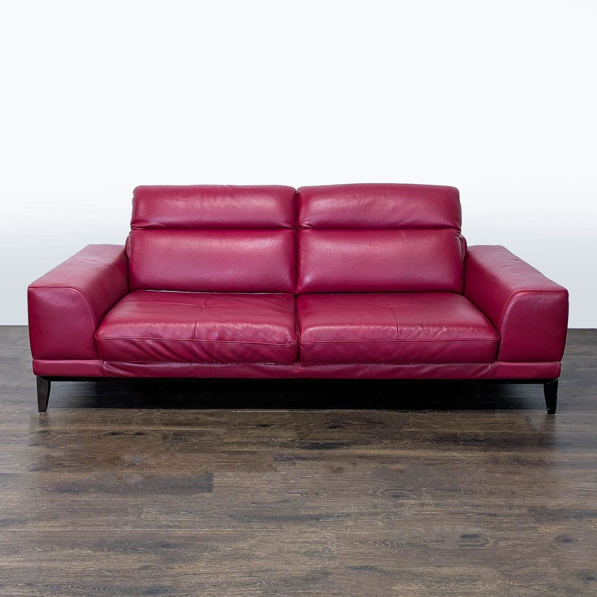 Modern Red Leather 3-Seat Sofa with Cushioned Armrests