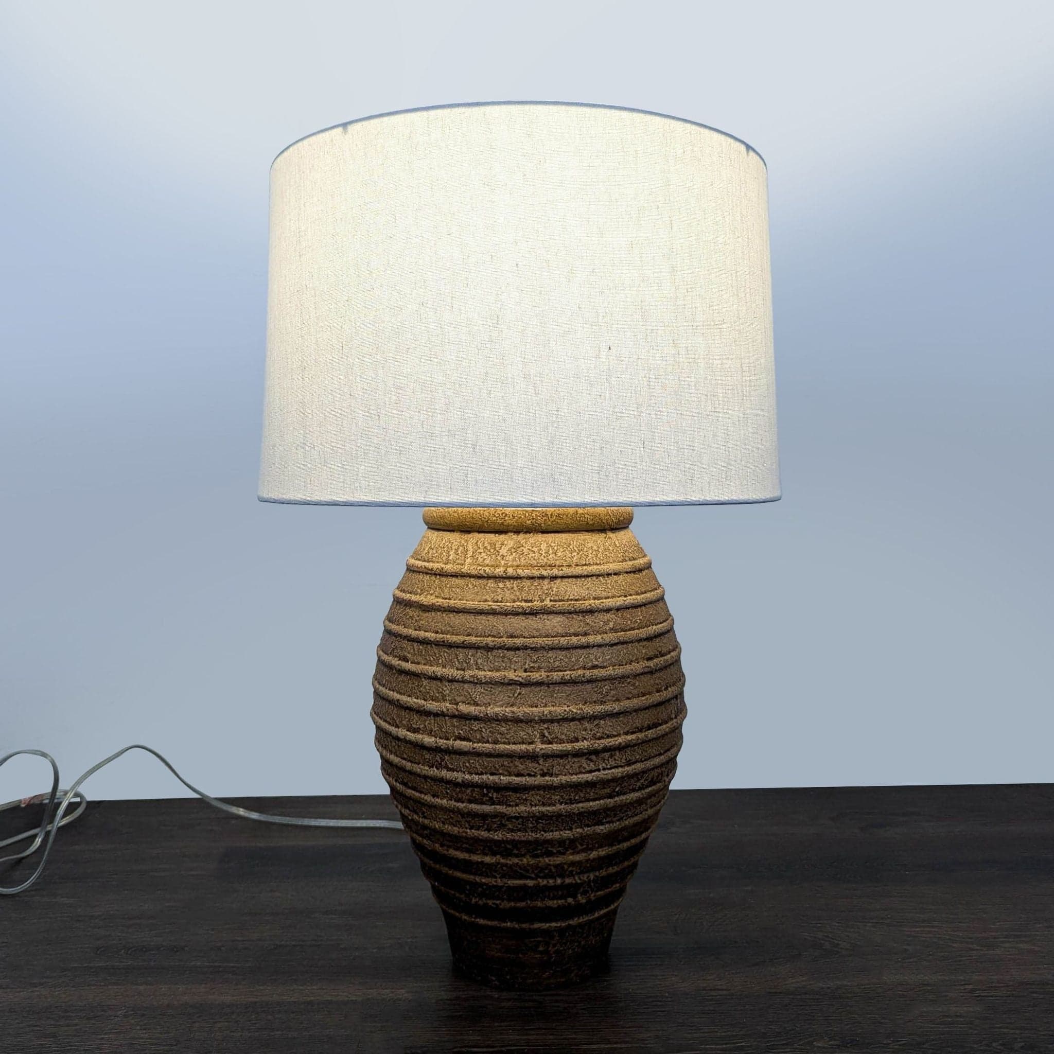 Textured Brown Ceramic Table Lamp with White Fabric Shade