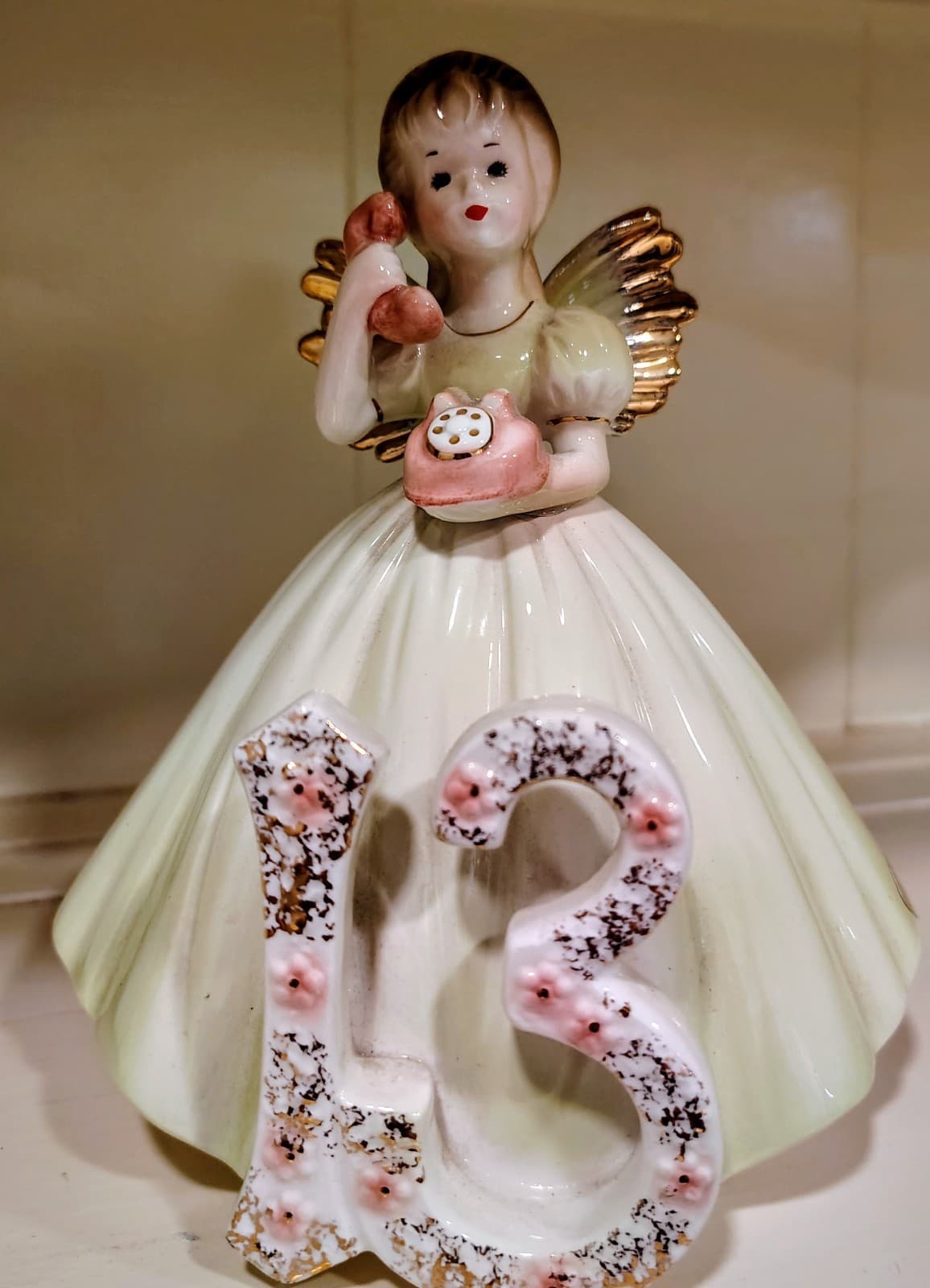 Vintage Josef Originals, Angel Girl Birthday Figurine Age 13, Porcelain EUC