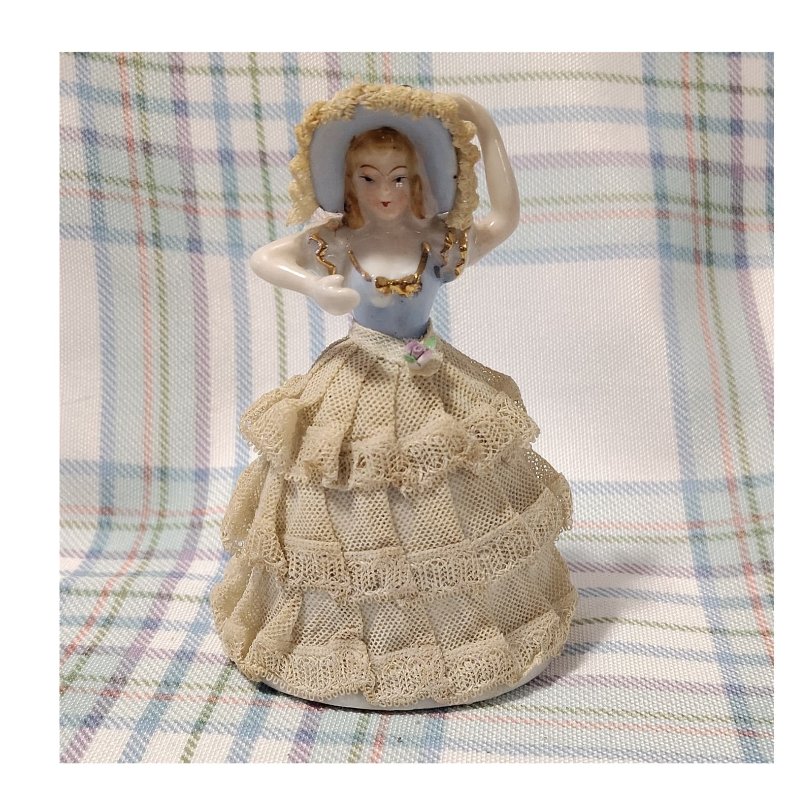 Vintage Porcelain Woman Figurine Lace Dress & Bonnet 5 in