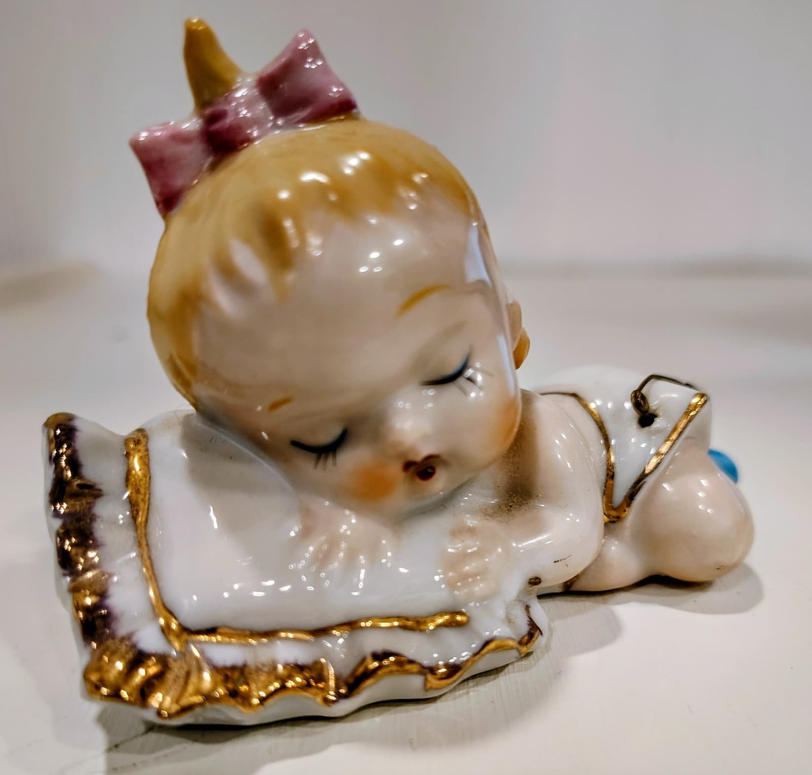 Vintage Ceramic Sleeping Baby Figurine, Japan, Excellent Condition 1950s