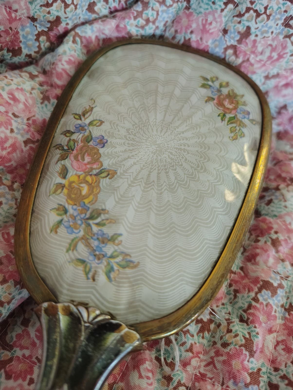 Vintage Gold Tone Floral Vanity Hair Brush Ornate Handle Metal Boudoir Decor