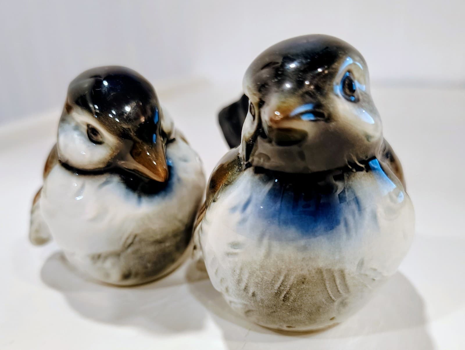 Vintage Goebel, PAIR Of 2 Blue Brown Sparrow Figurine Bird West Germany EUC Mint