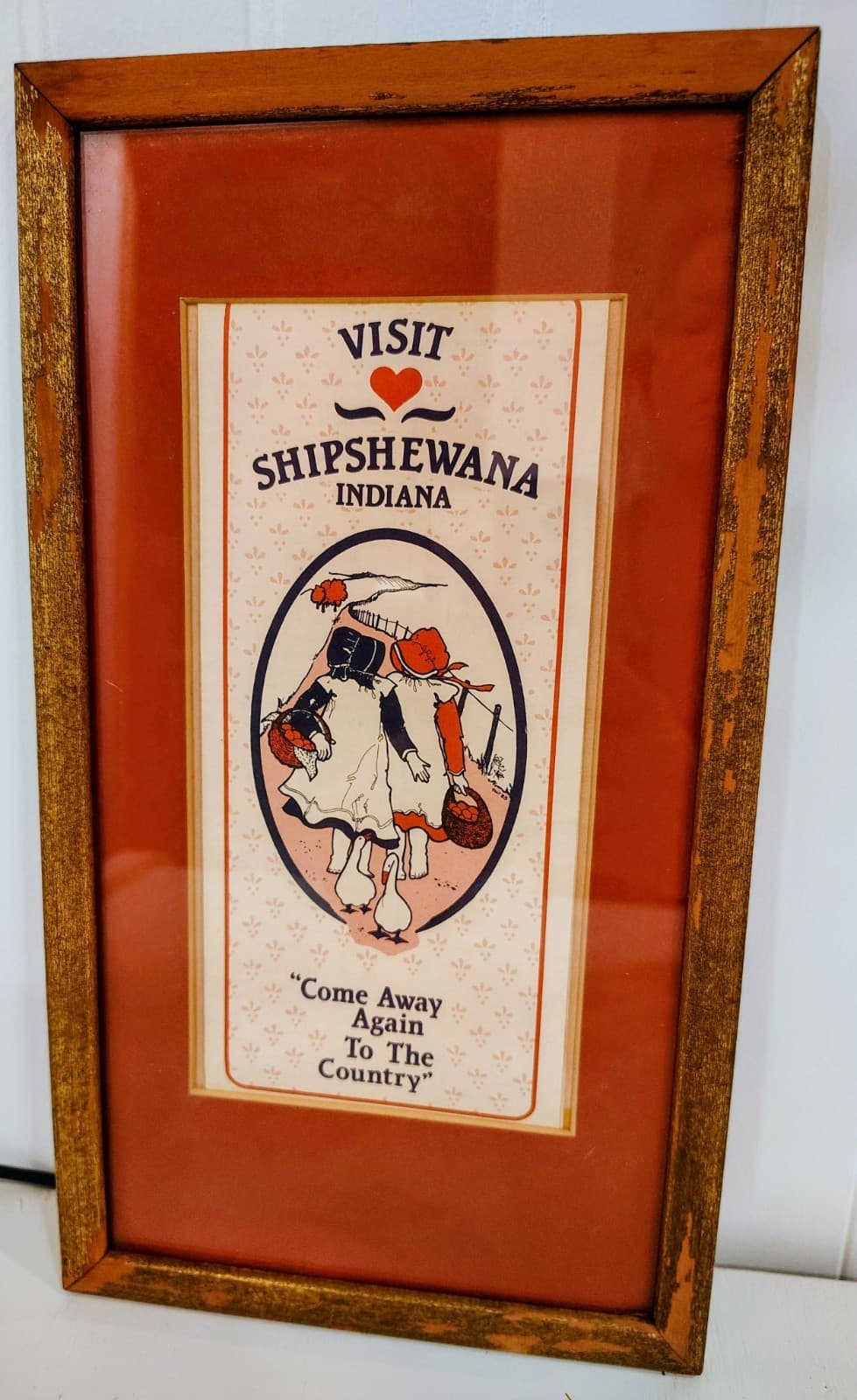 Vintage Framed Amish Girls "Visit Shipshewana" Indiana Print