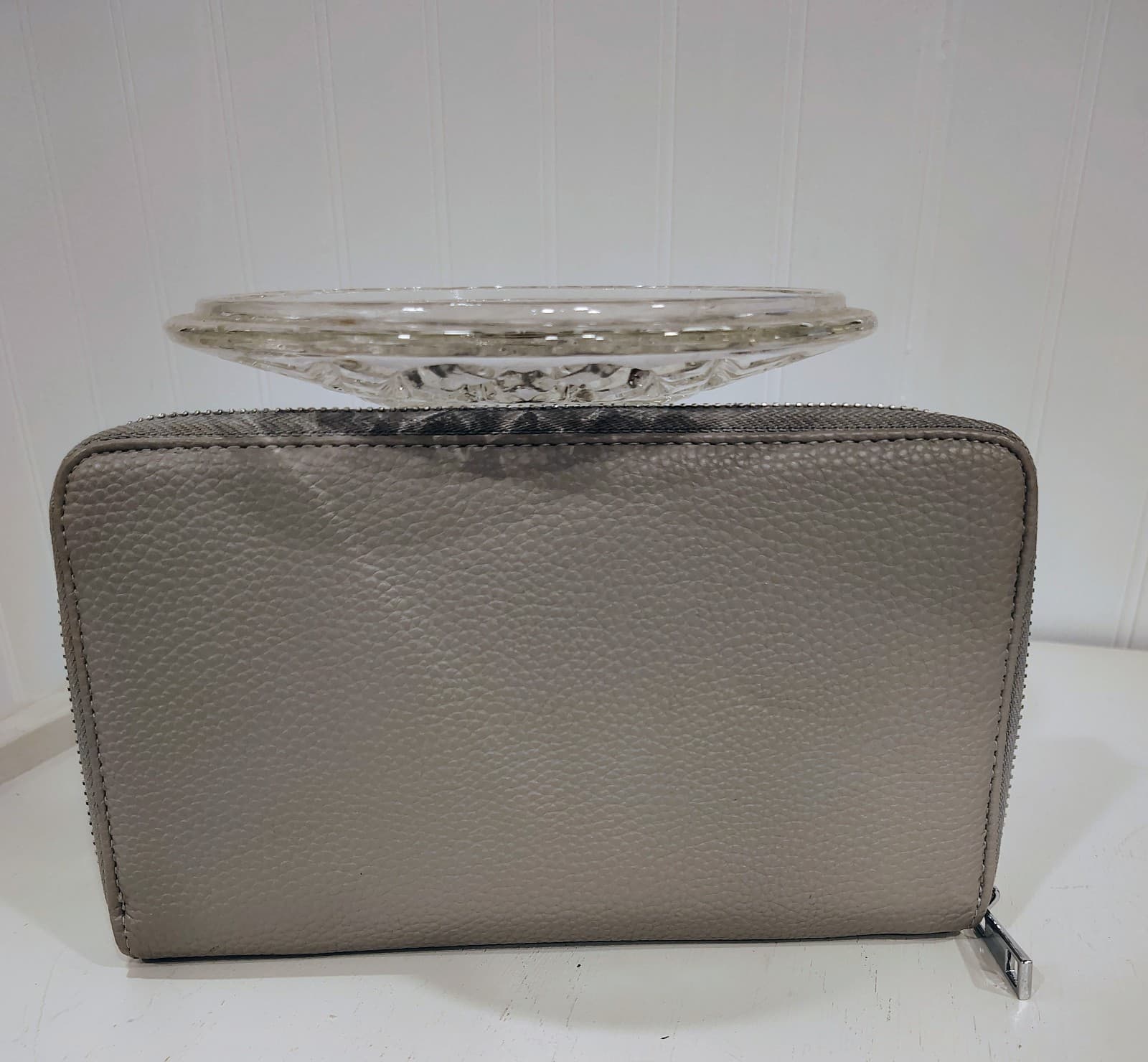 Gray Pebbled Faux Leather Organizer, Zip Around