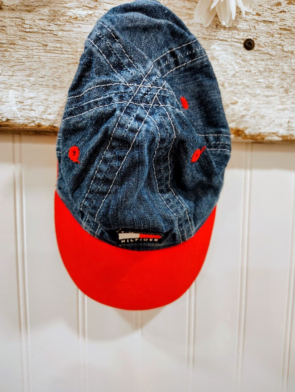 Vintage 1990s TOMMY HILFIGER Blue/Red Denim Cap For Infant/Toddler Hat EUC