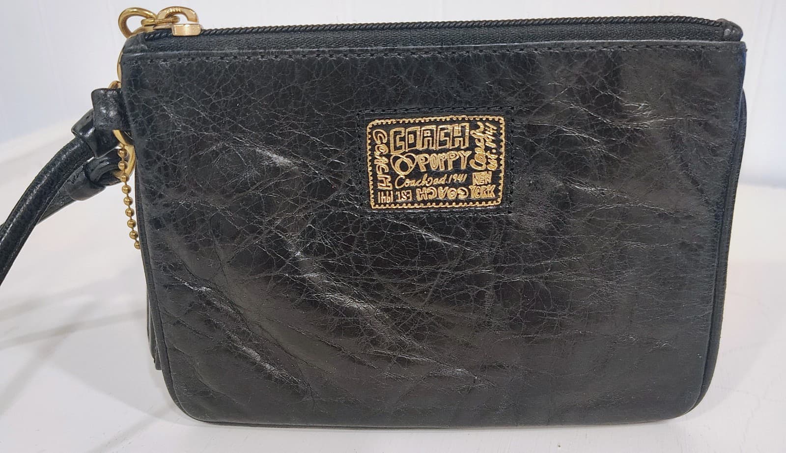 Coach Poppy Wristlet Black Textured Leather, Retired 2009 EUC