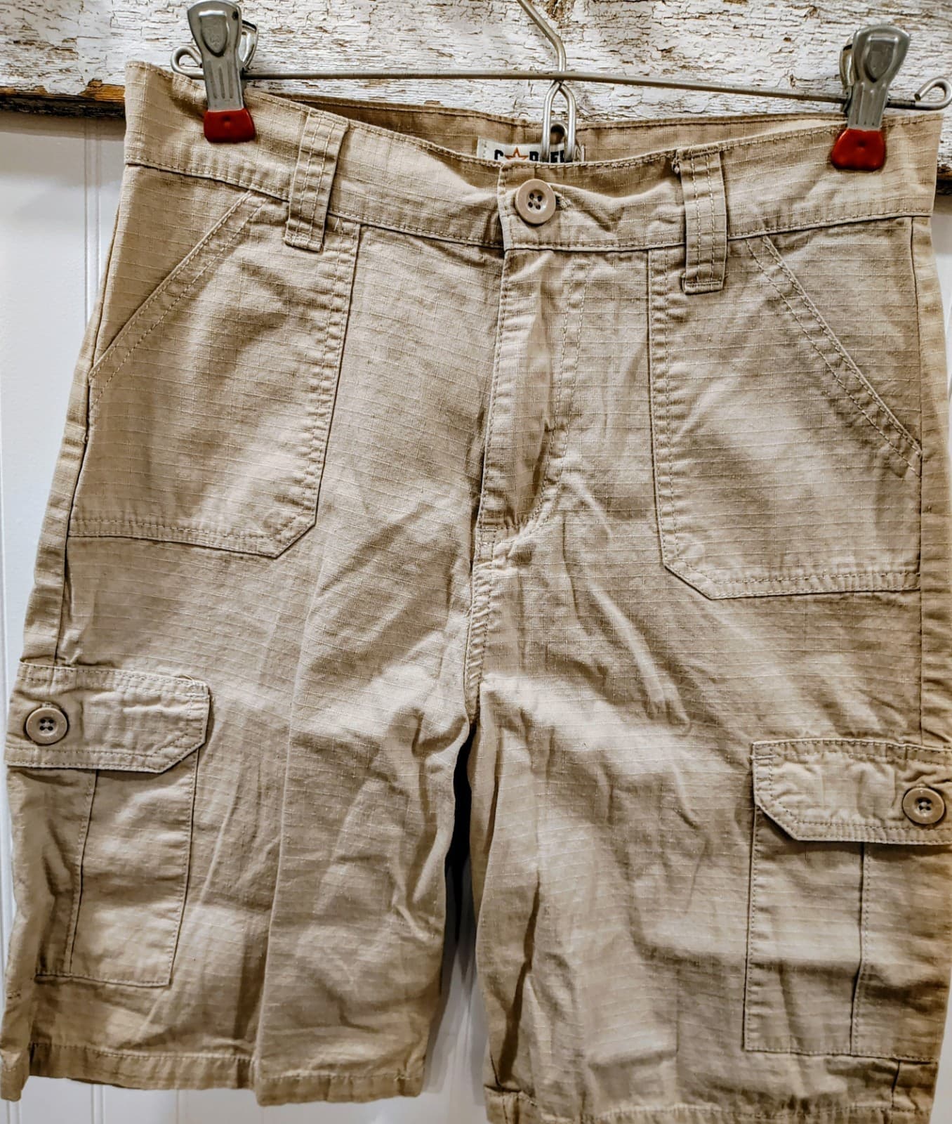 Copper Denim Cargo Shorts Beige Cotton Blend, Boys Size 12