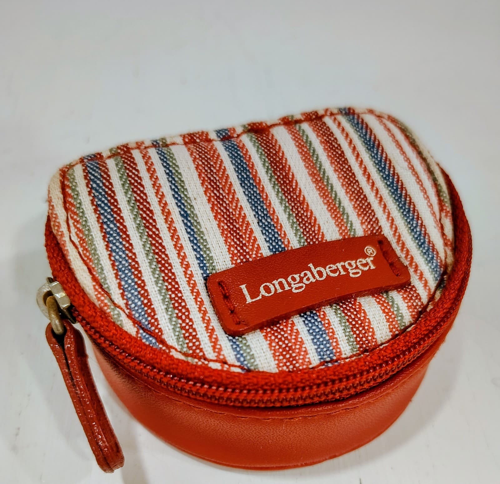 Longaberger Red Stripe Zippered Half Moon Change Purse