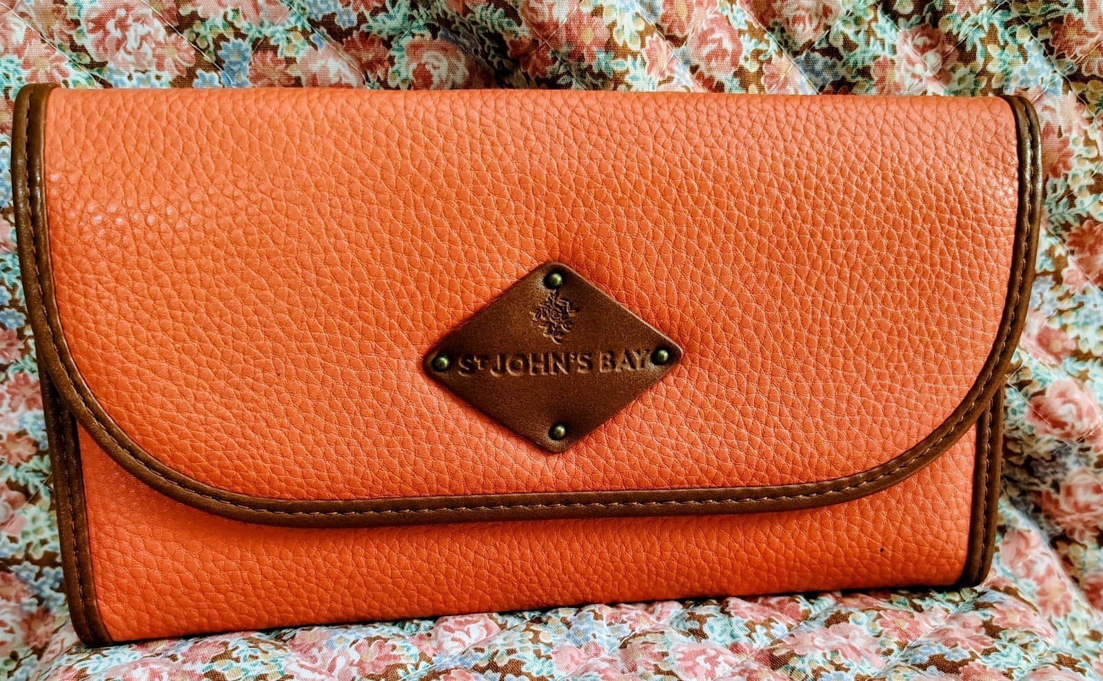 NWT St. John's Bay Wallet, tangerine orange, Brown Trim