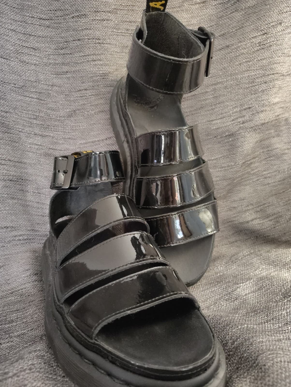 NEW Doc Martins Black Shiny Leather Platform Sandals Size 7