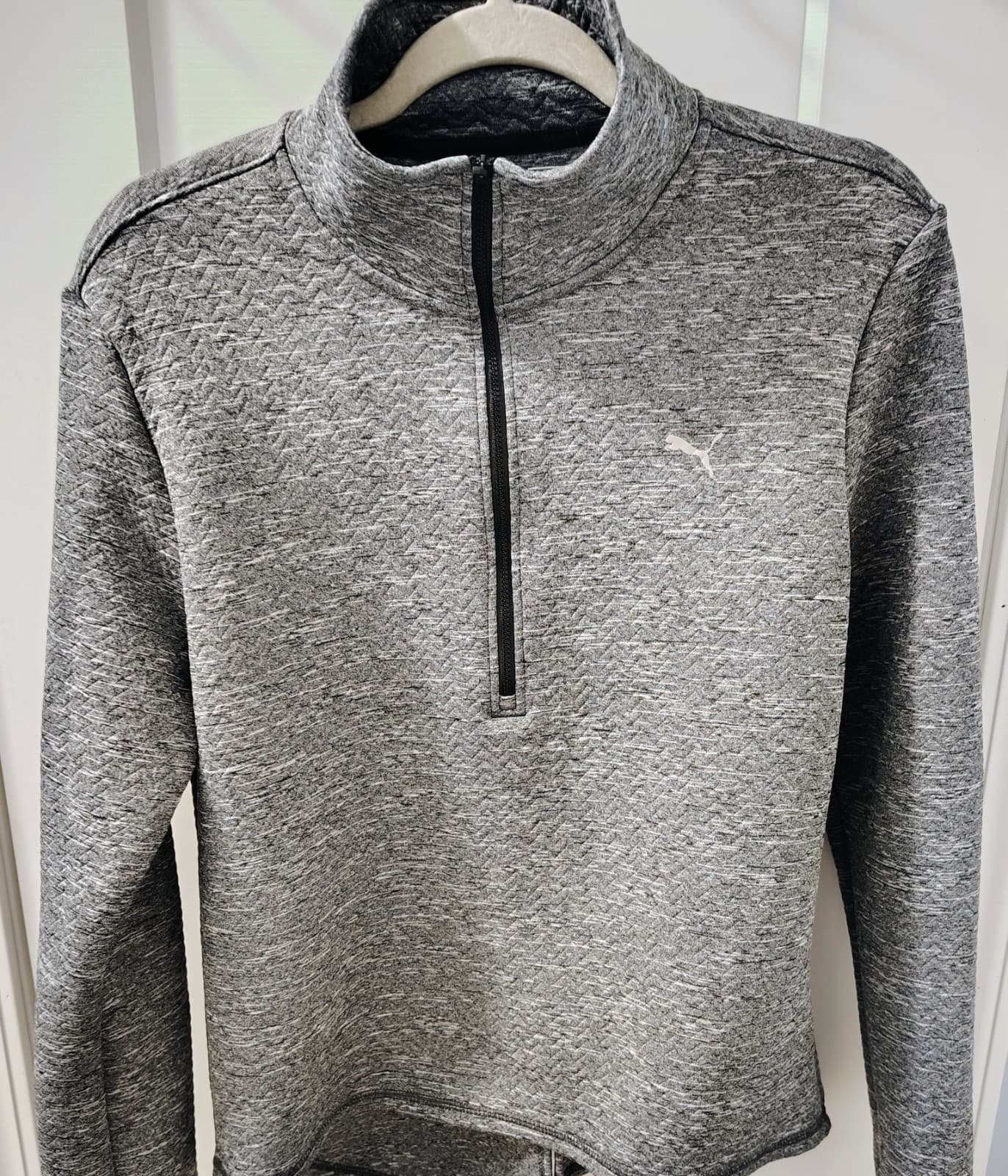 Puma Womens waffle knit 1/4 zip pullover, Gray, Women's Large, Dry Cell Tech