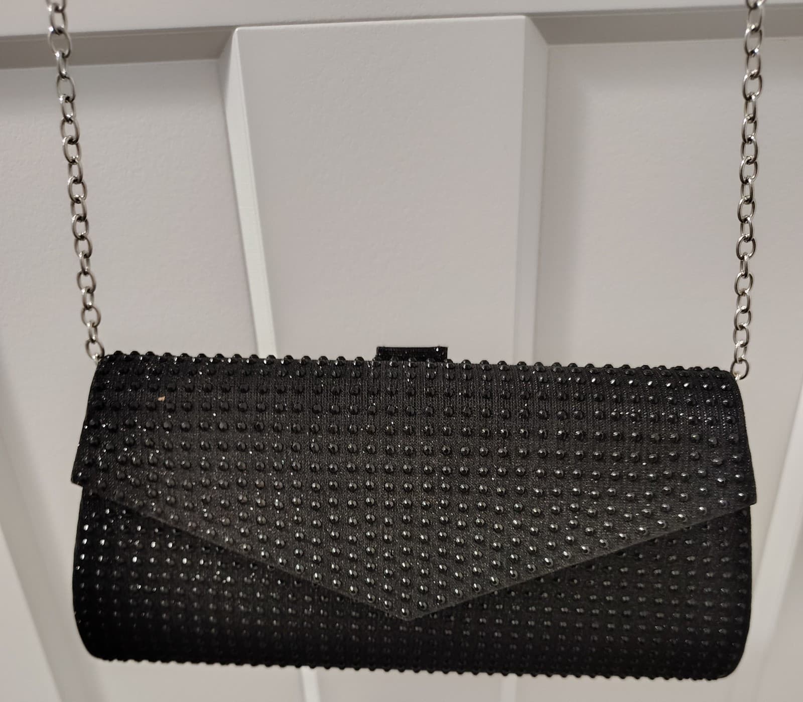 Formal Black Bling Shoulder Bag, Metal Chain