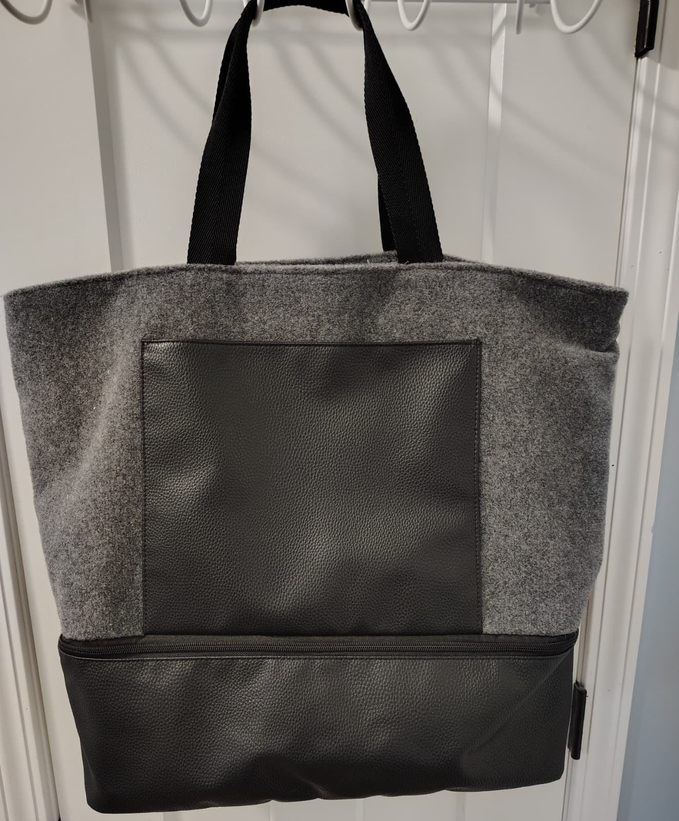 DSW Overnighter Grey Black Fleece Tote Bag