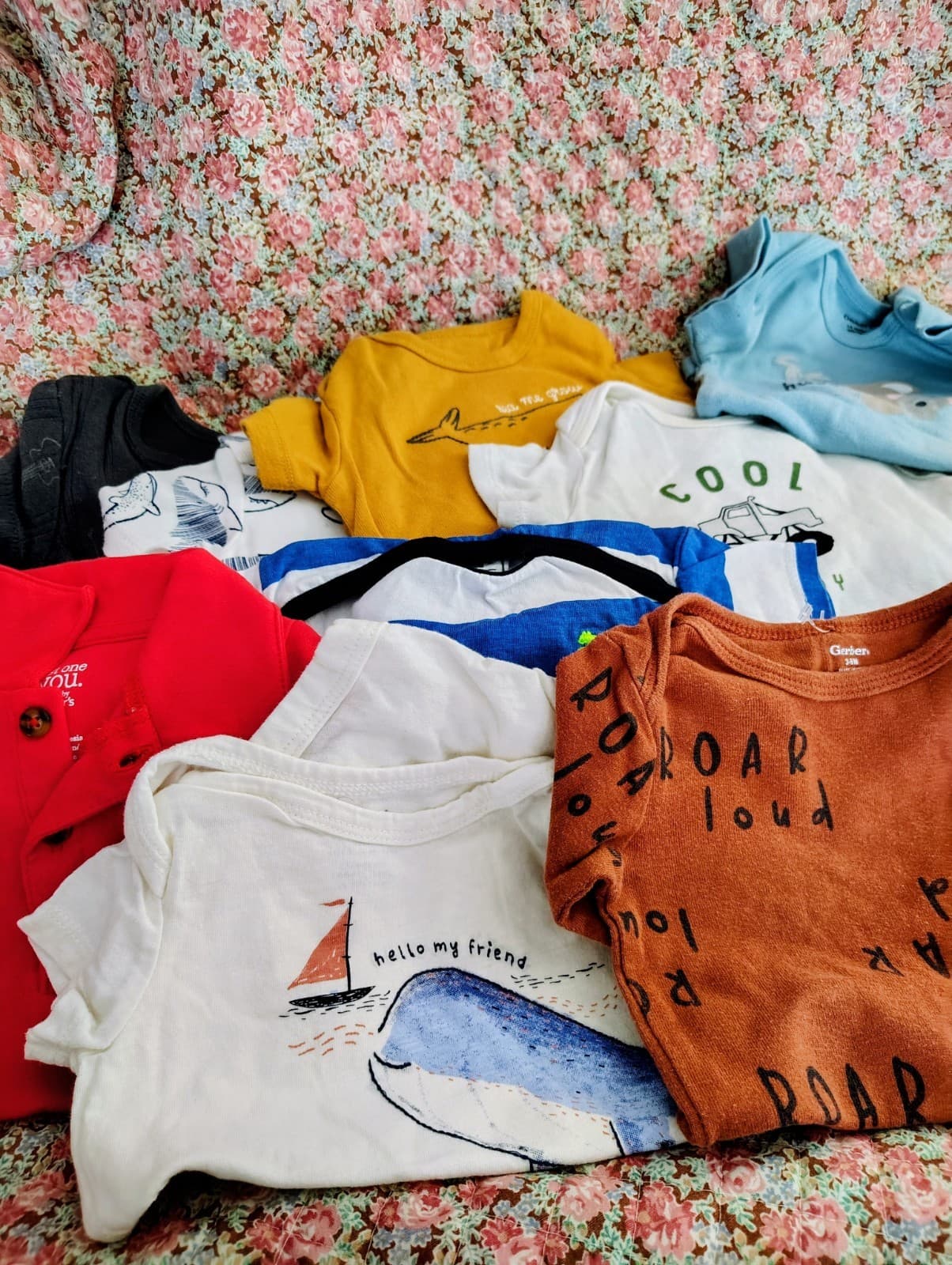 Bundle Of Baby Boy One-pieces Shirts, 0-6 Months, 9 Items