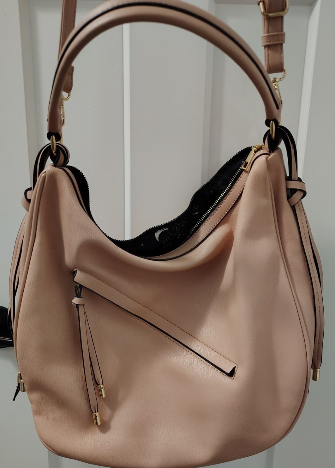 Dusty Rose Pink Faux Leather Hobo Shoulder Bag