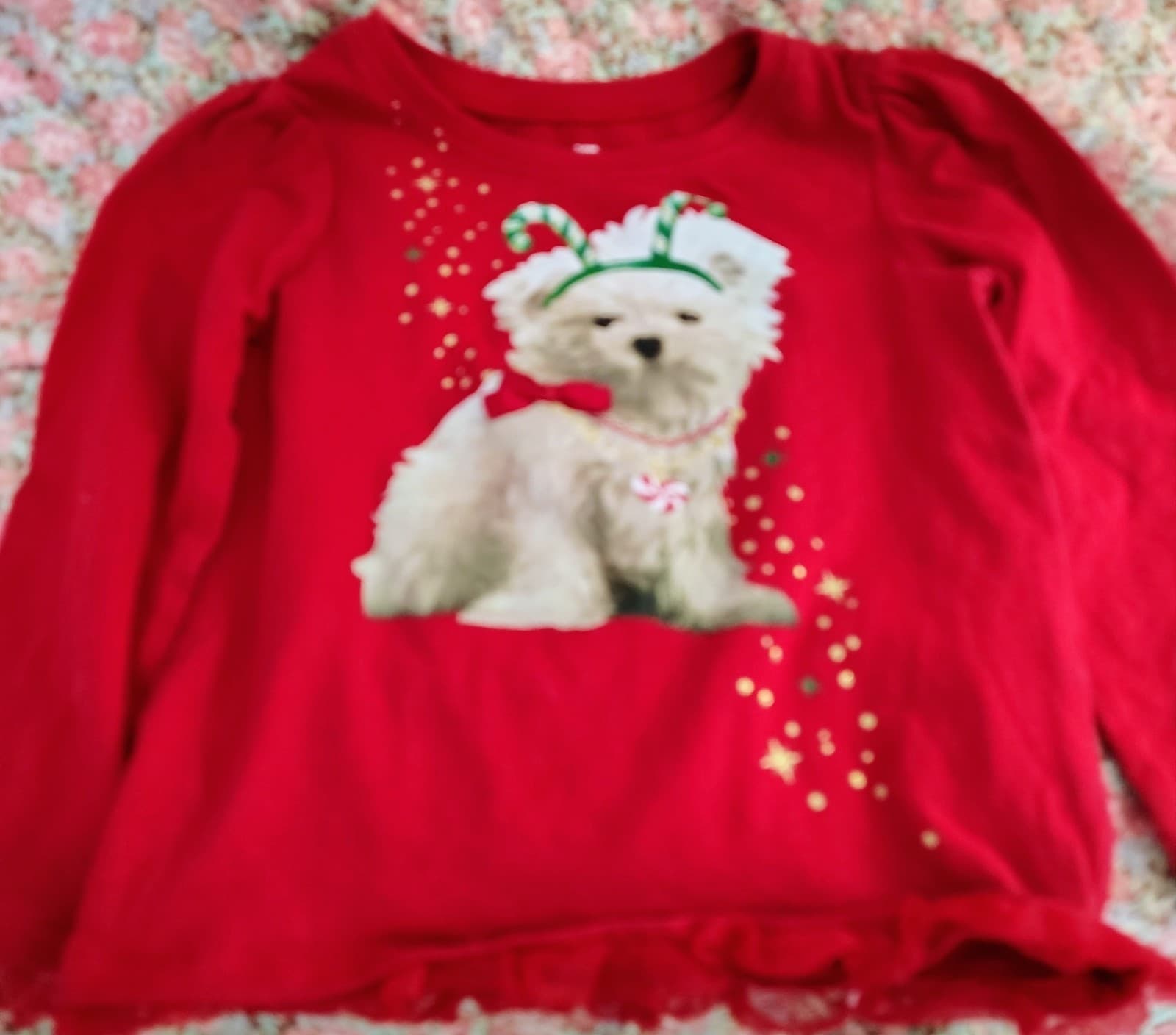 Red Girls Toddler Holiday Shirt With Dog 24 Months