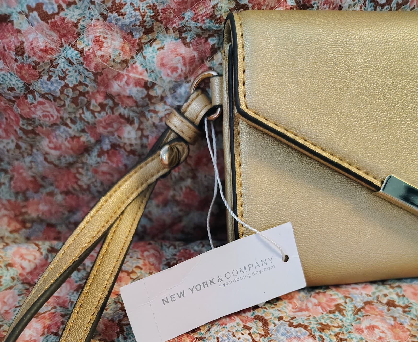 new york and company Gold Clutch Wrist Strap NWT