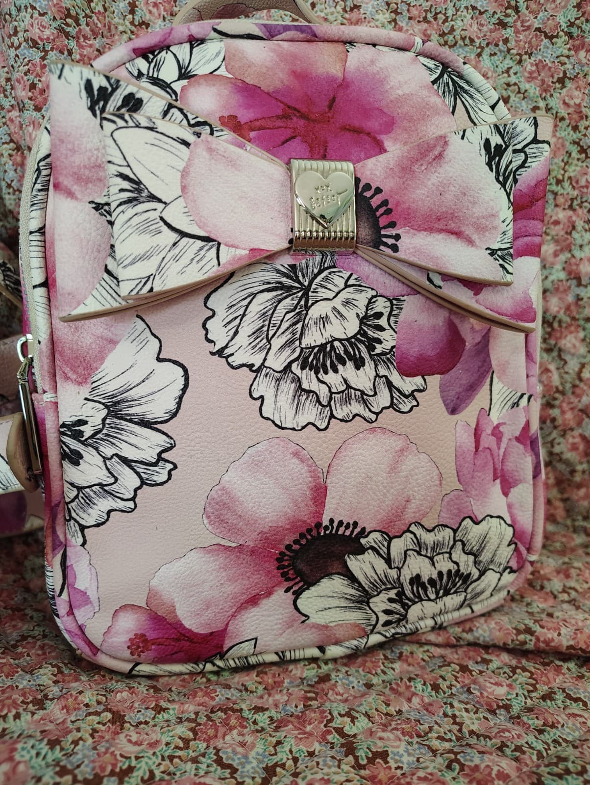 Betsey Johnson Mini Backpack Purse Blush Printed Floral & Bow
