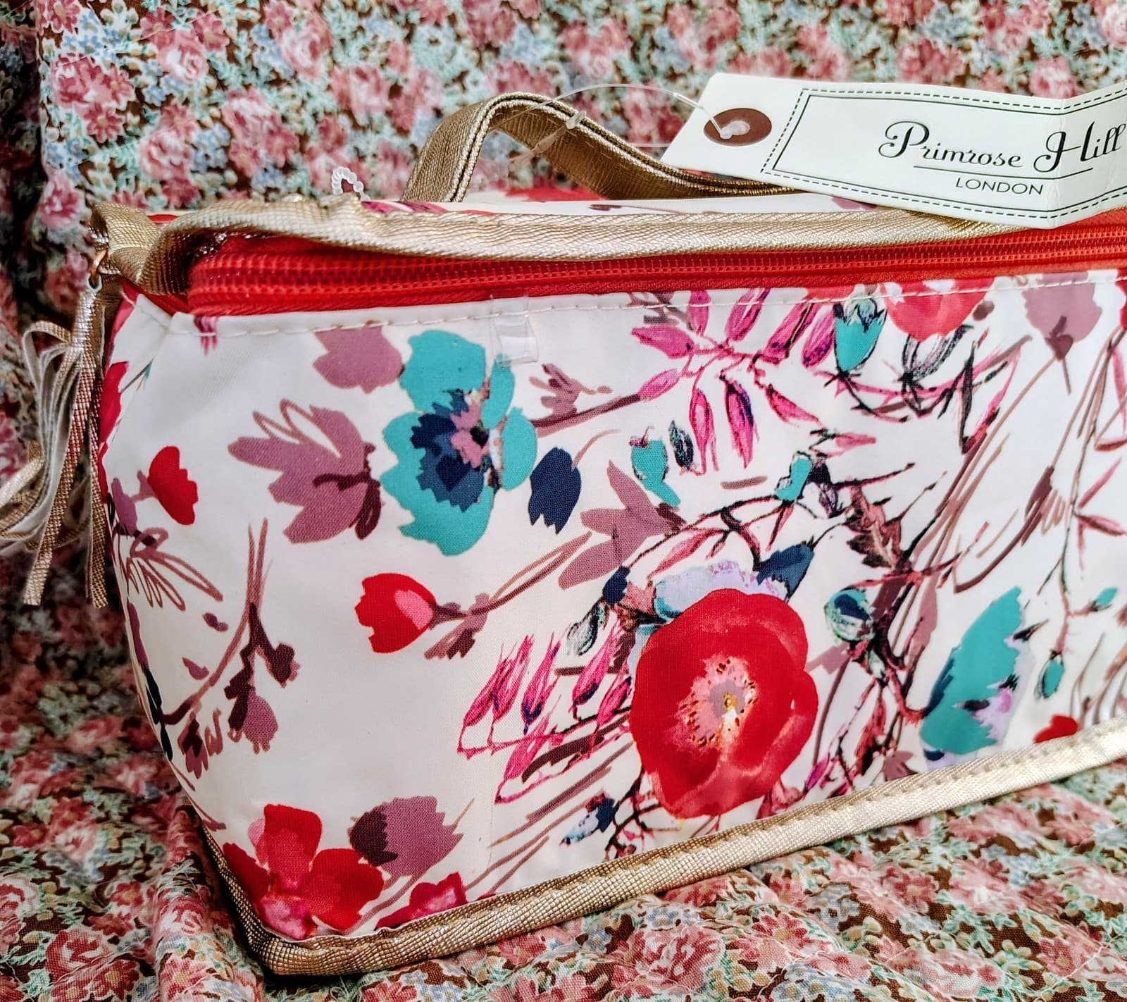 NWT Primrose Hill London Travel Cosmetics Tote Bag w/Handle Flowers/Poppies