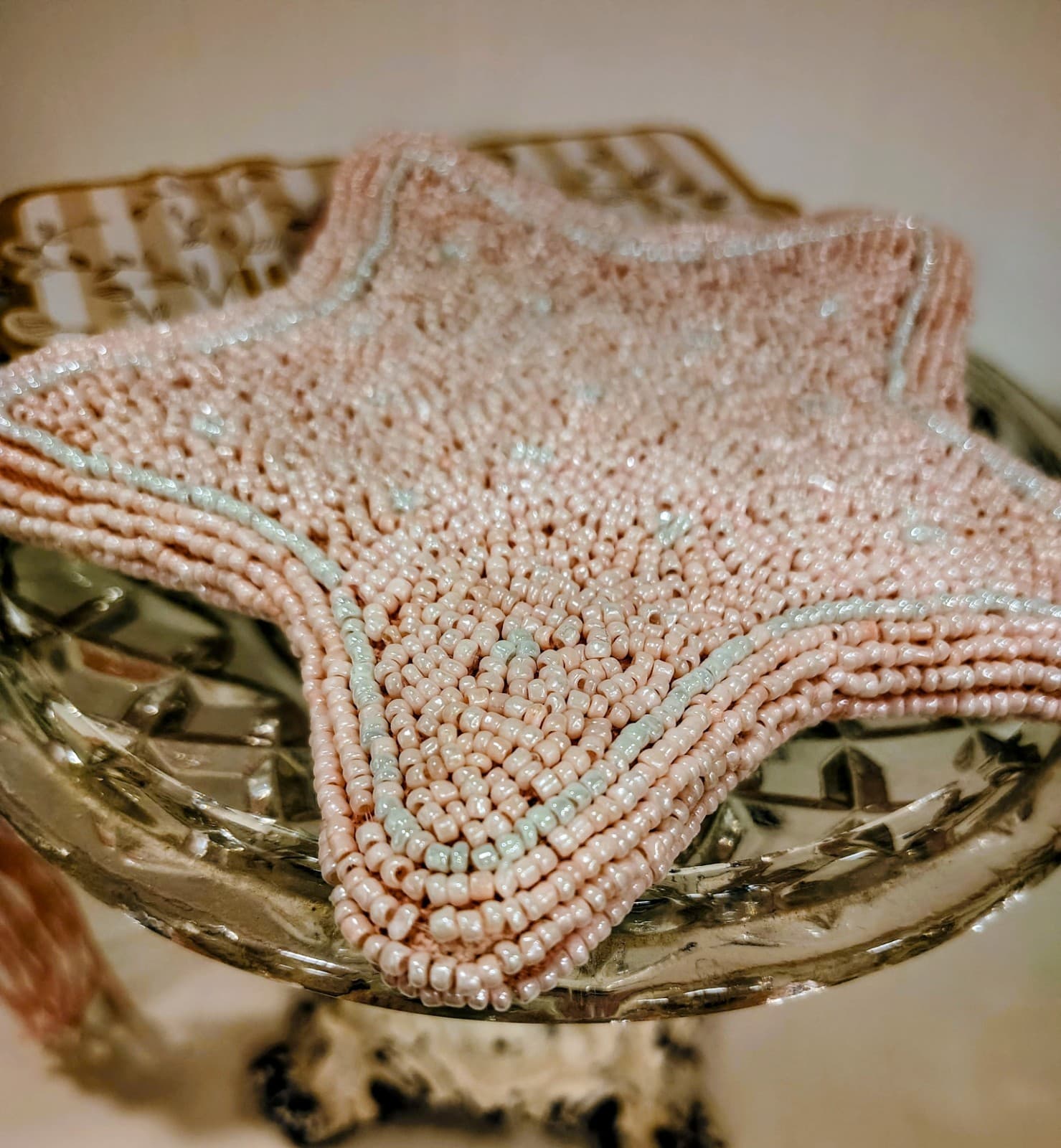 NWT India Handmade Beaded Rose Pink Starfish Change Purse Clutch