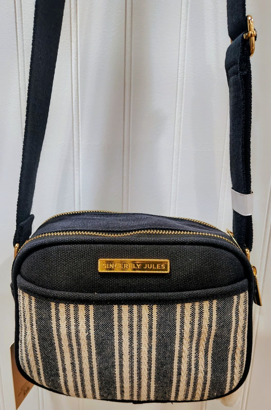 Sincerely Jules Striped Canvas Crossbody NWT, Double Pocket, Tassel