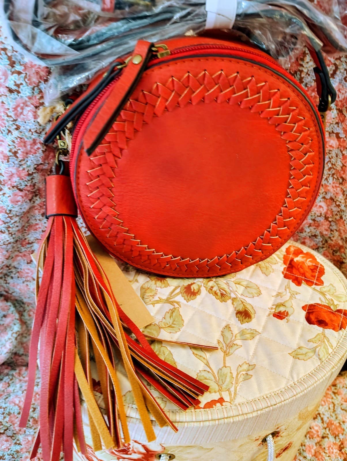Ampere NWT Round Woven Vegan Leather Crossbody Bag