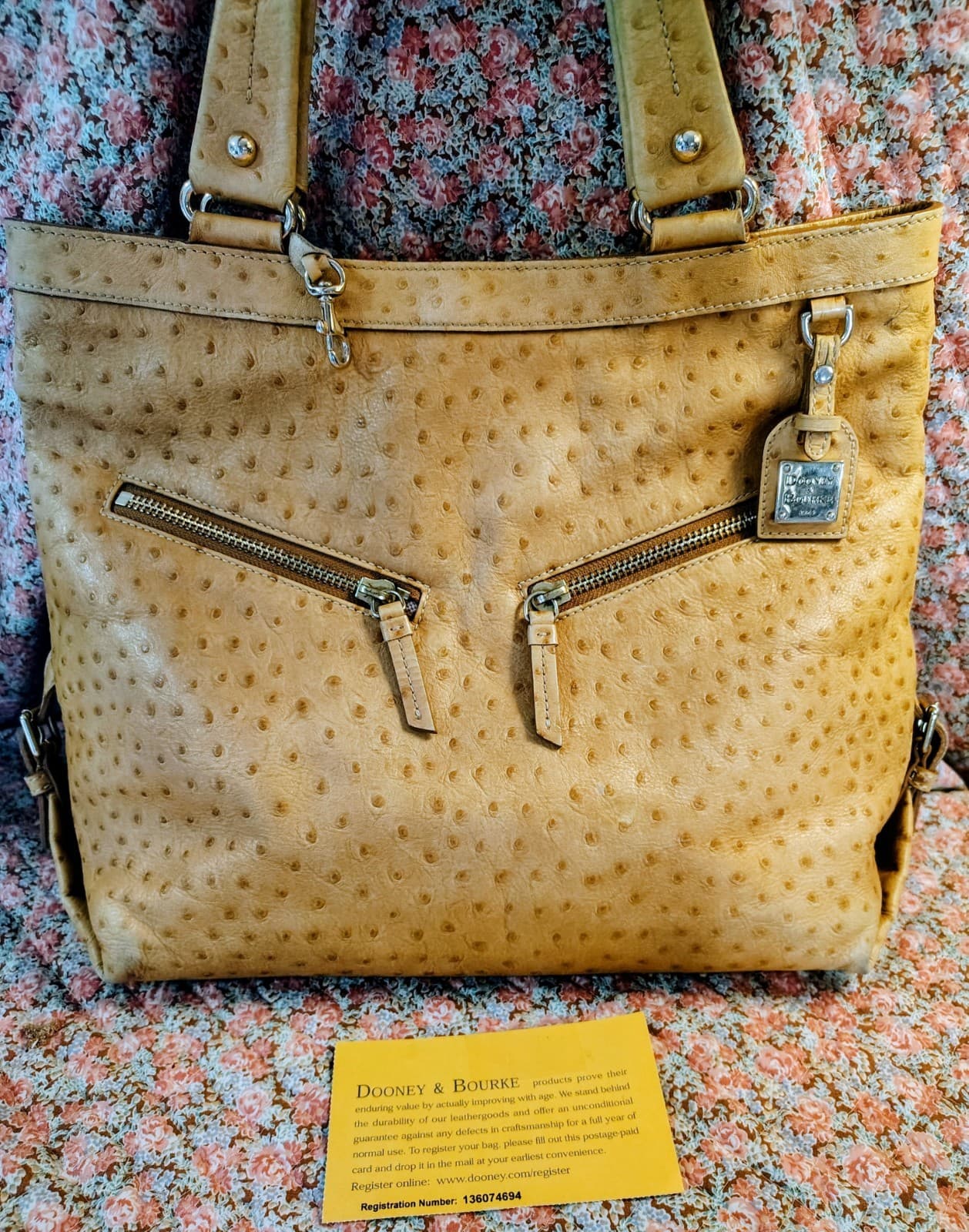 Dooney And Bourke Ostrich Leather Large Hobo Bag