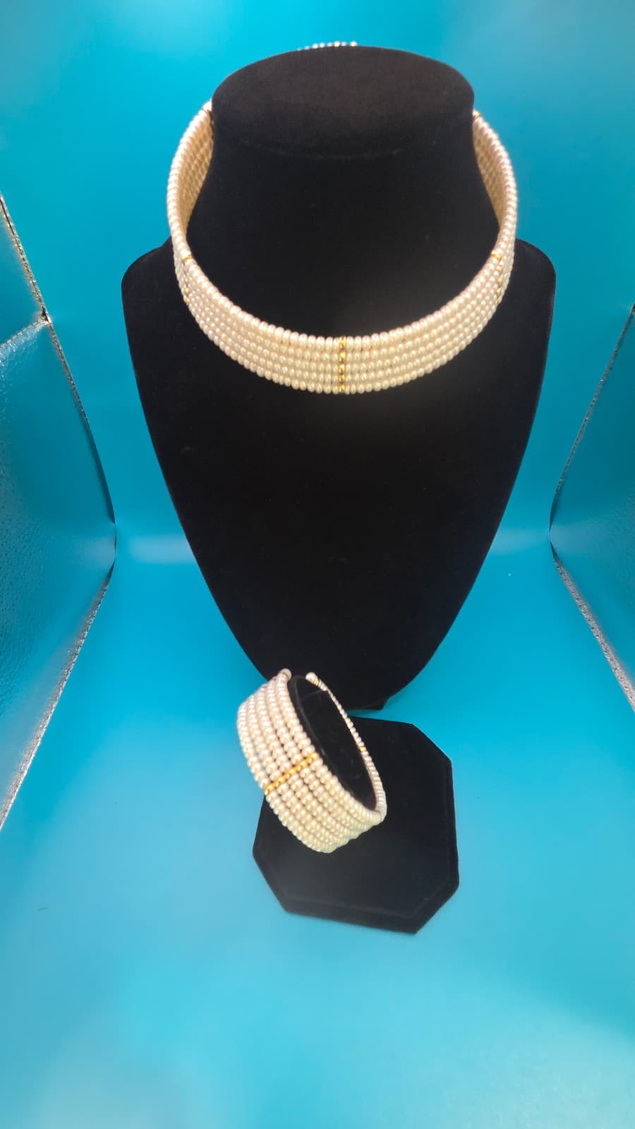 Pearl and Gold Beads Chocker and Bracelet