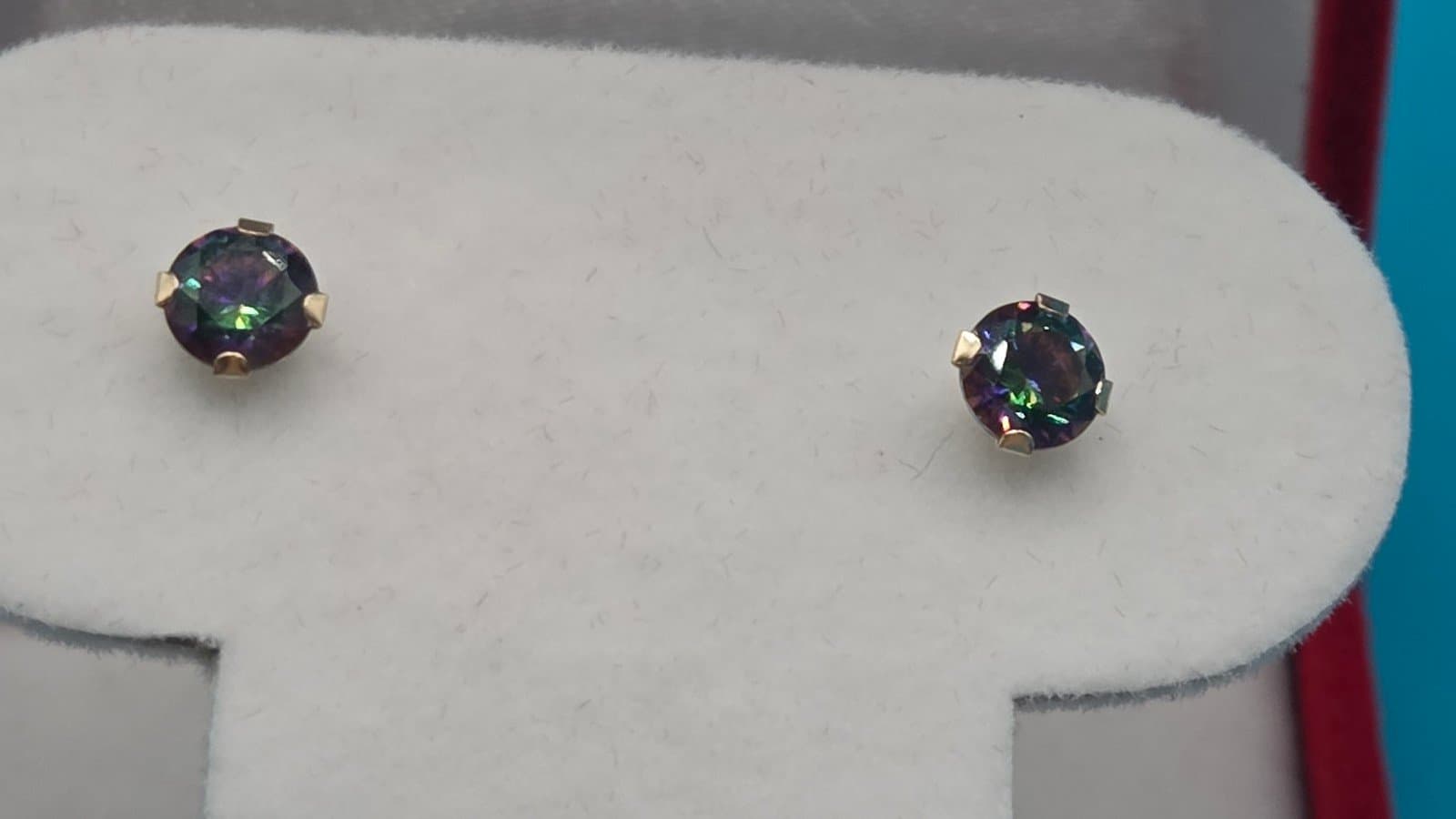 14k gold mystic topaz stud earrings