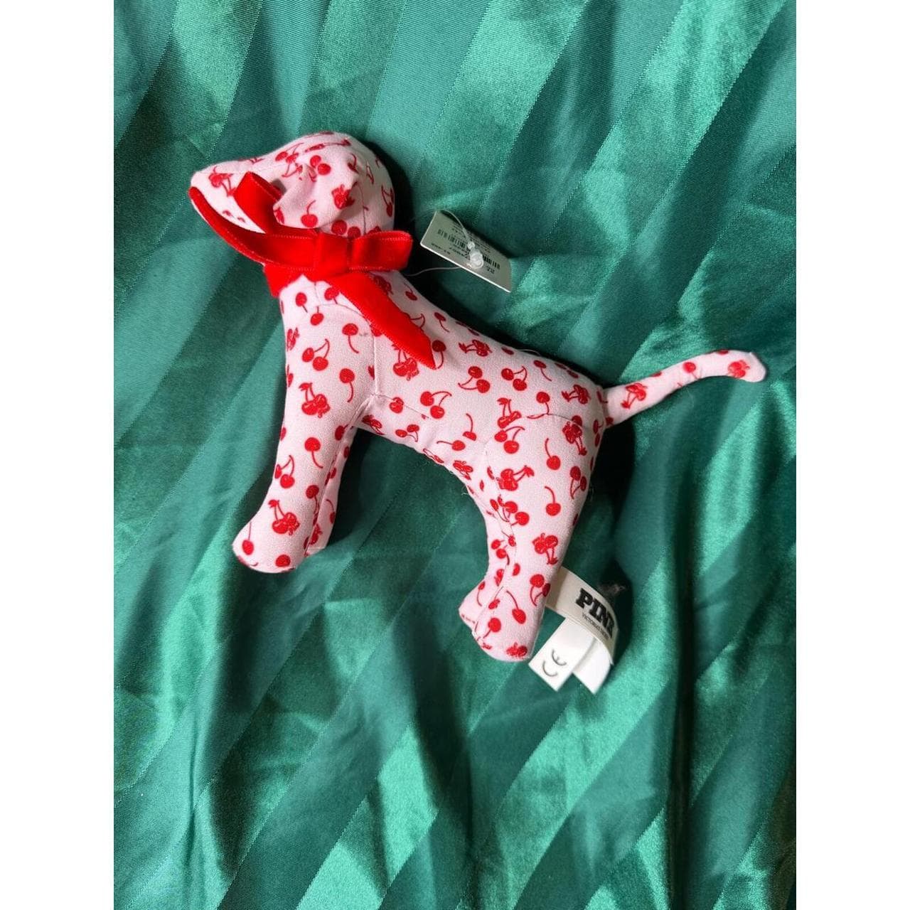PINK Cherry Print Dog Plush with Red Bow - Bundle & Save!