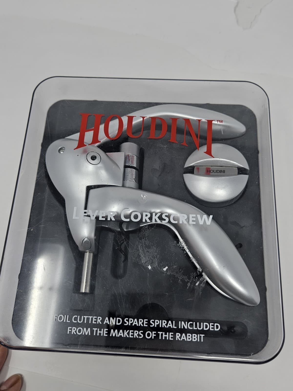 HOUDINI Lever Corkscrew Silver Wine Opener with Foil Cutter & Spare Spiral