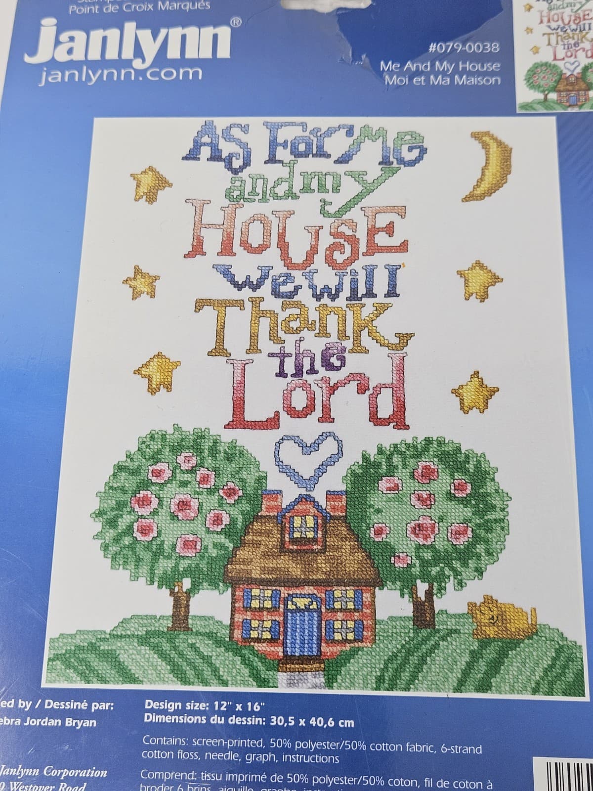 Janlynn Cross Stitch Kit 12" x 16" 2004 Me and My House Will Thank the Lord