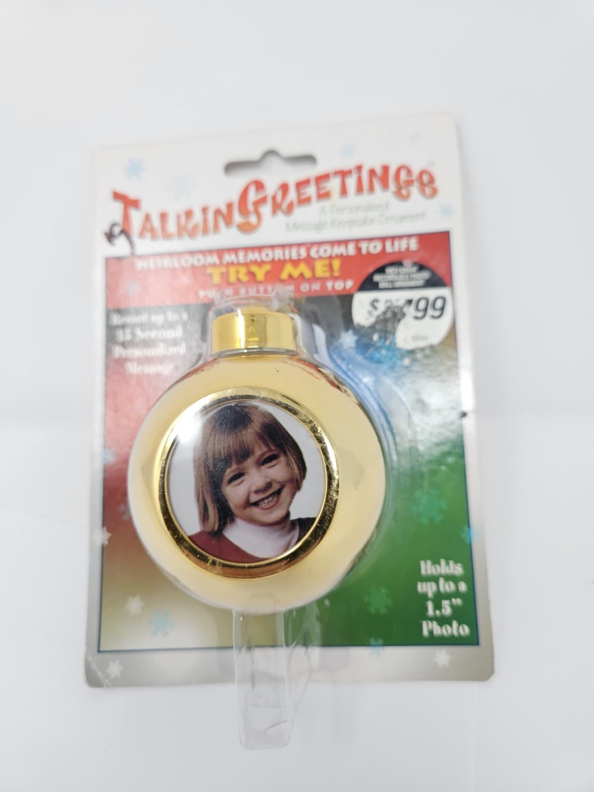 Sealed Vintage Talking Greetings Personalized Message Keepsake Photo Ornament