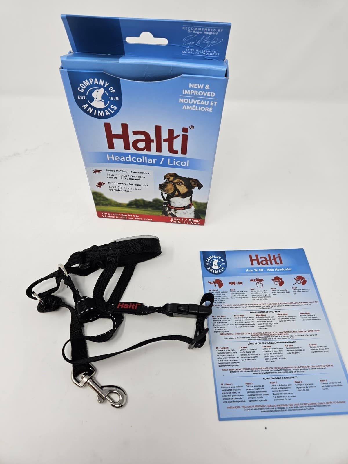 HALTI HEADCOLLAR SIZE 1 BLACK STOPS PULLING GUARANTEED 12-15.5 IN 31-40 CM