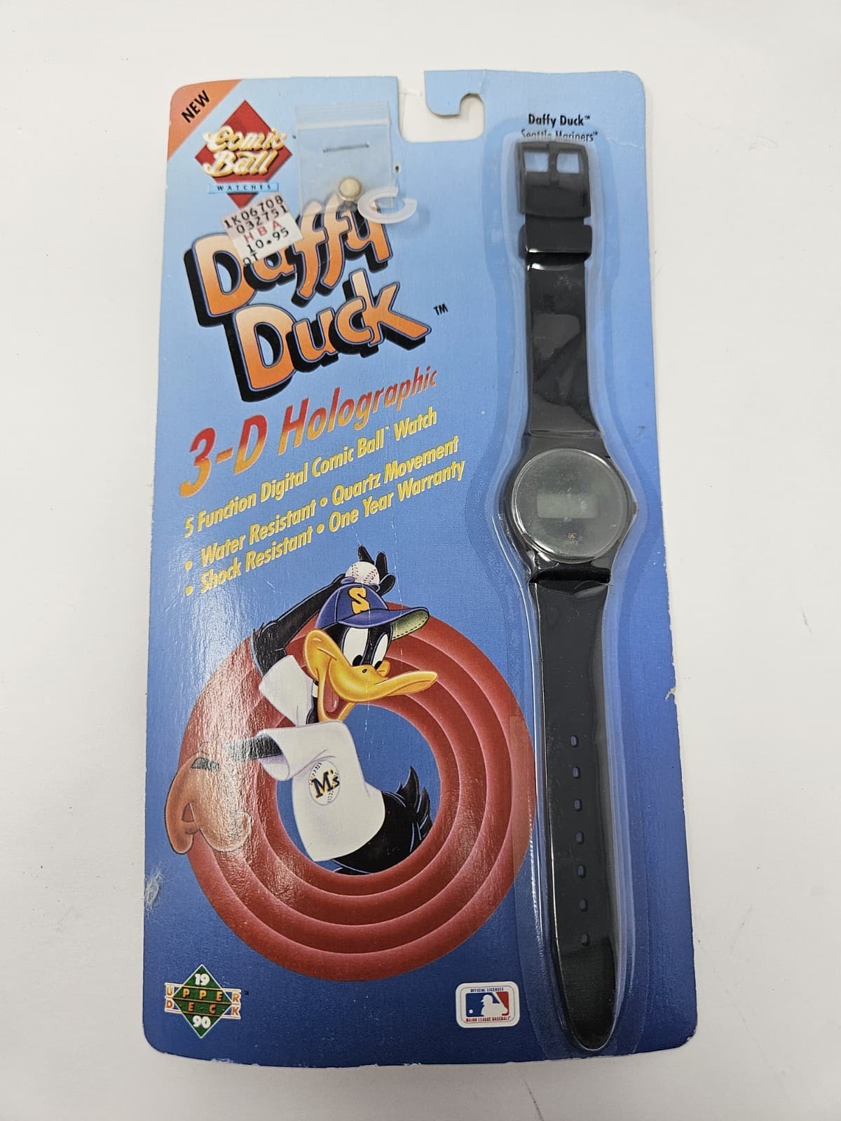 BLACK 1990 COMIC BALL 3-D HOLOGRAPHIC WATCH DAFFY DUCK SEATTLE MARINERS
