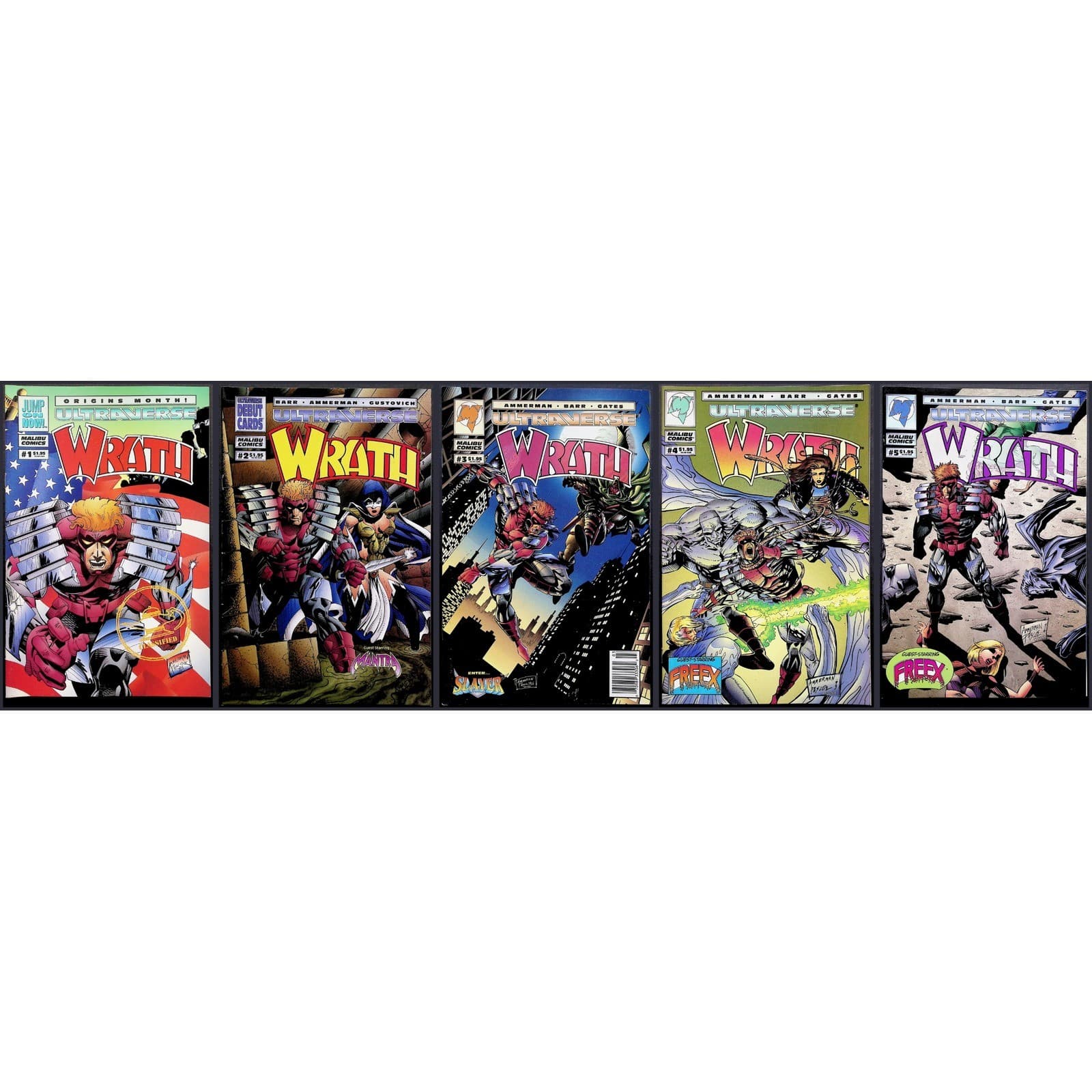 Wrath #1-5 Complete Set Malibu Ultraverse 1994 Mantra Freex Guest Appearances