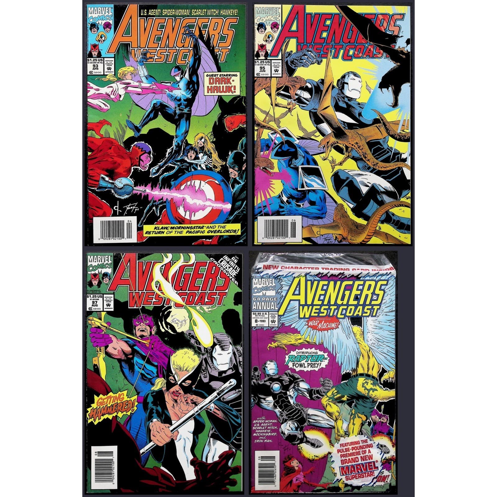 Avengers West Coast #93 #95 #97 Annual #8 Newsstand Lot War Machine Marvel 1993