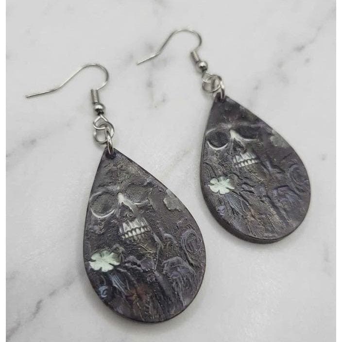 Handmade Earrings Goth Skull Teardrop Abstract Art Dangle Earrings