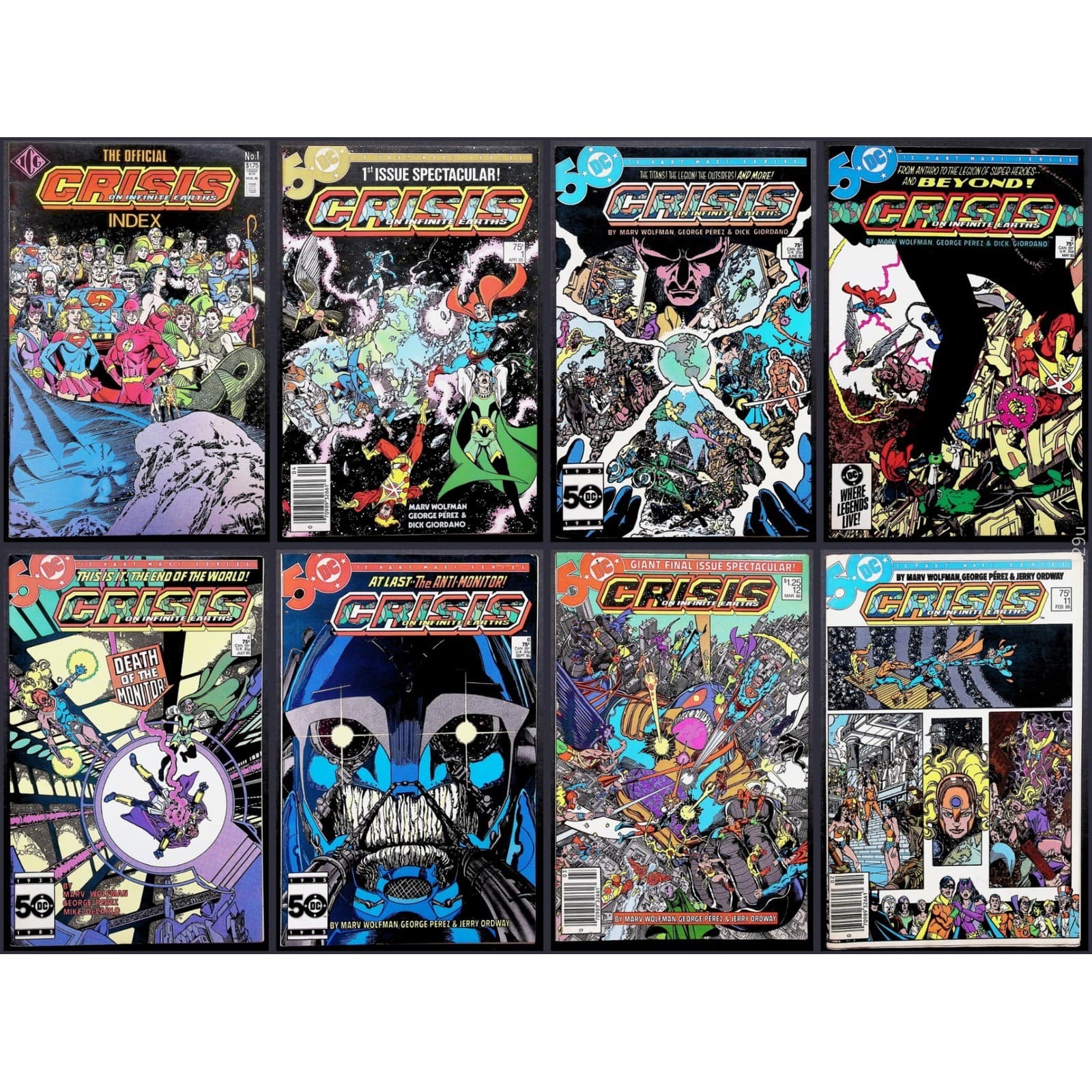Crisis on Infinite Earths Comic Book Lot #1-4, 6, 11, 12 Index Newsstand