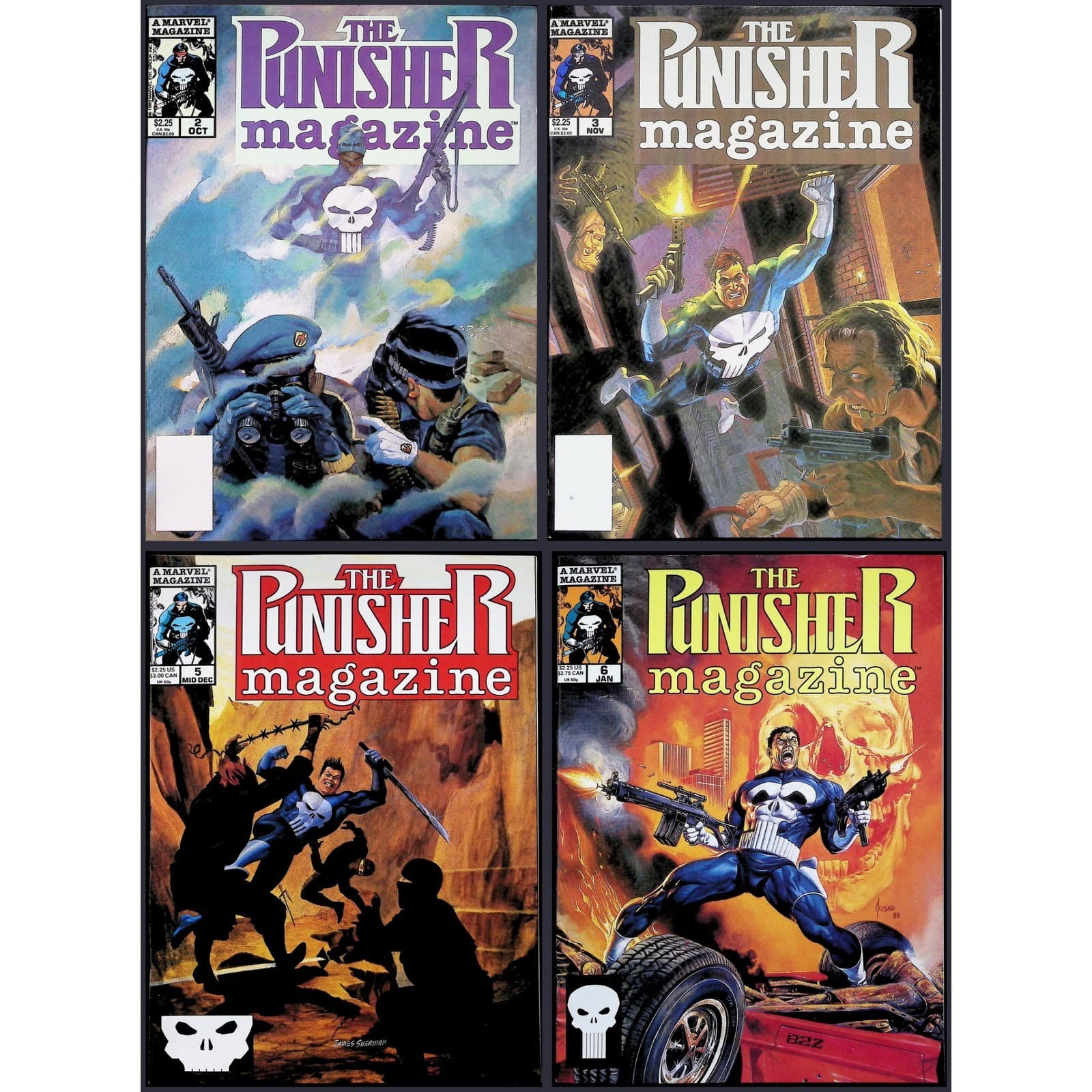 The Punisher Magazine #2 3 5 6 Marvel Comic Magazine Lot 1989 4x Comic Lot