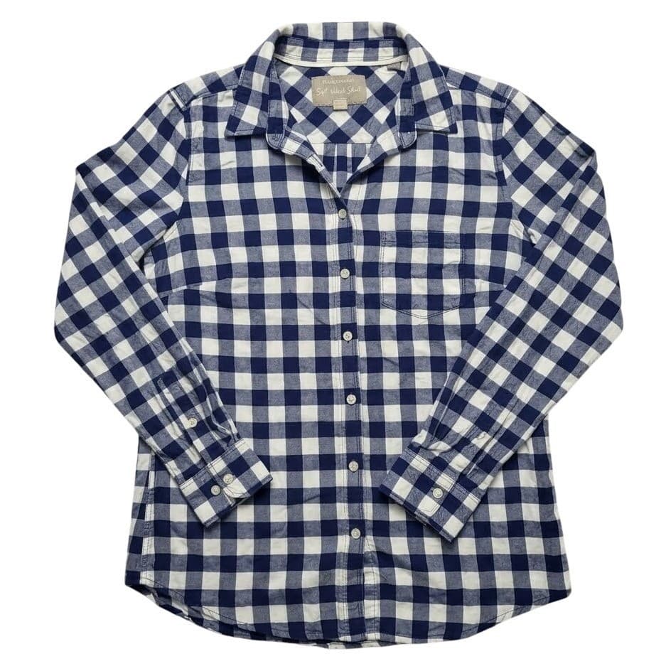 Banana Republic Button Down Shirt Navy White Gingham Soft Wash Cotton Women XS
