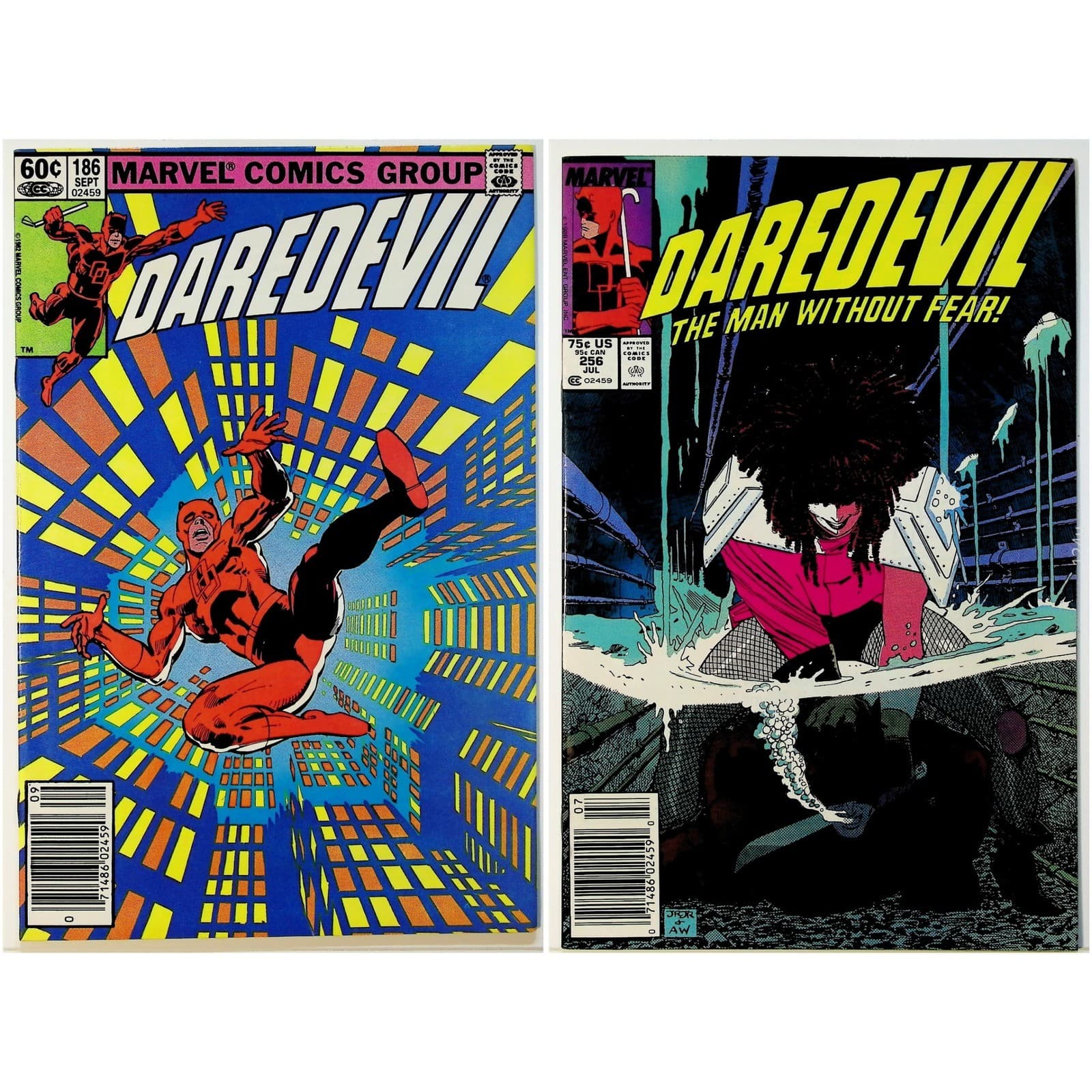 Daredevil #186 (1982) & #256 (1988) Marvel Comics Newsstand Lot VF+