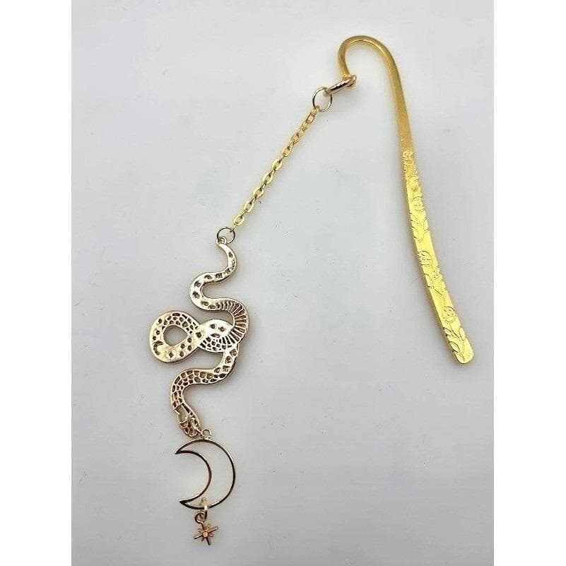 Handmade Bookmark Gold Rose Engraved Snake Lunar Moon Star Charm 6.5"