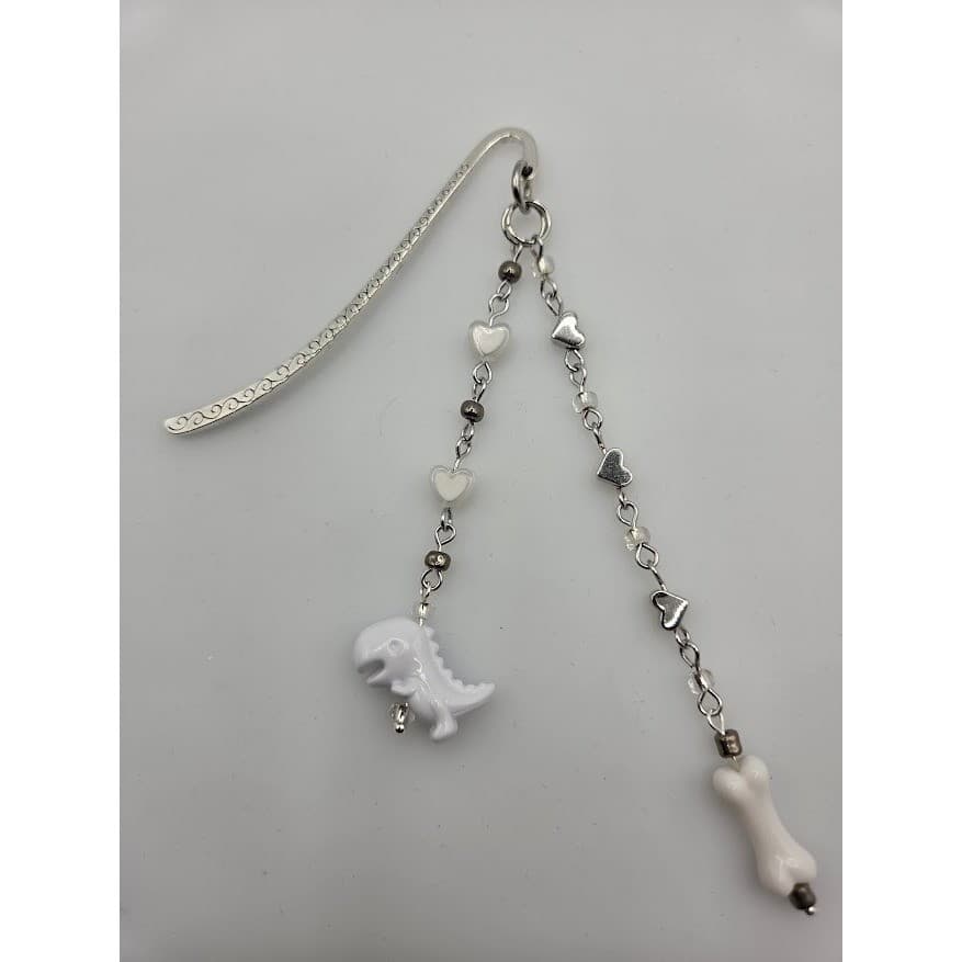 Handmade Bookmark Silver Tone Dinosaur Bone Beaded Chain 5.5"