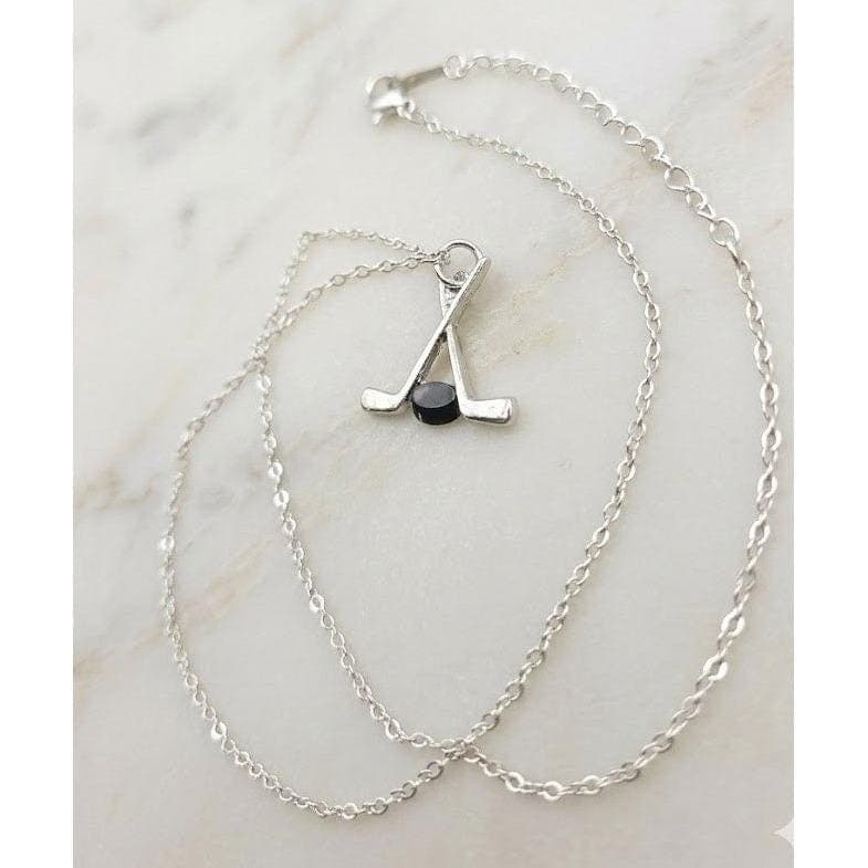 Handmade Necklace Silver Stainless Steel Hockey Sticks Puck Pendant 20"