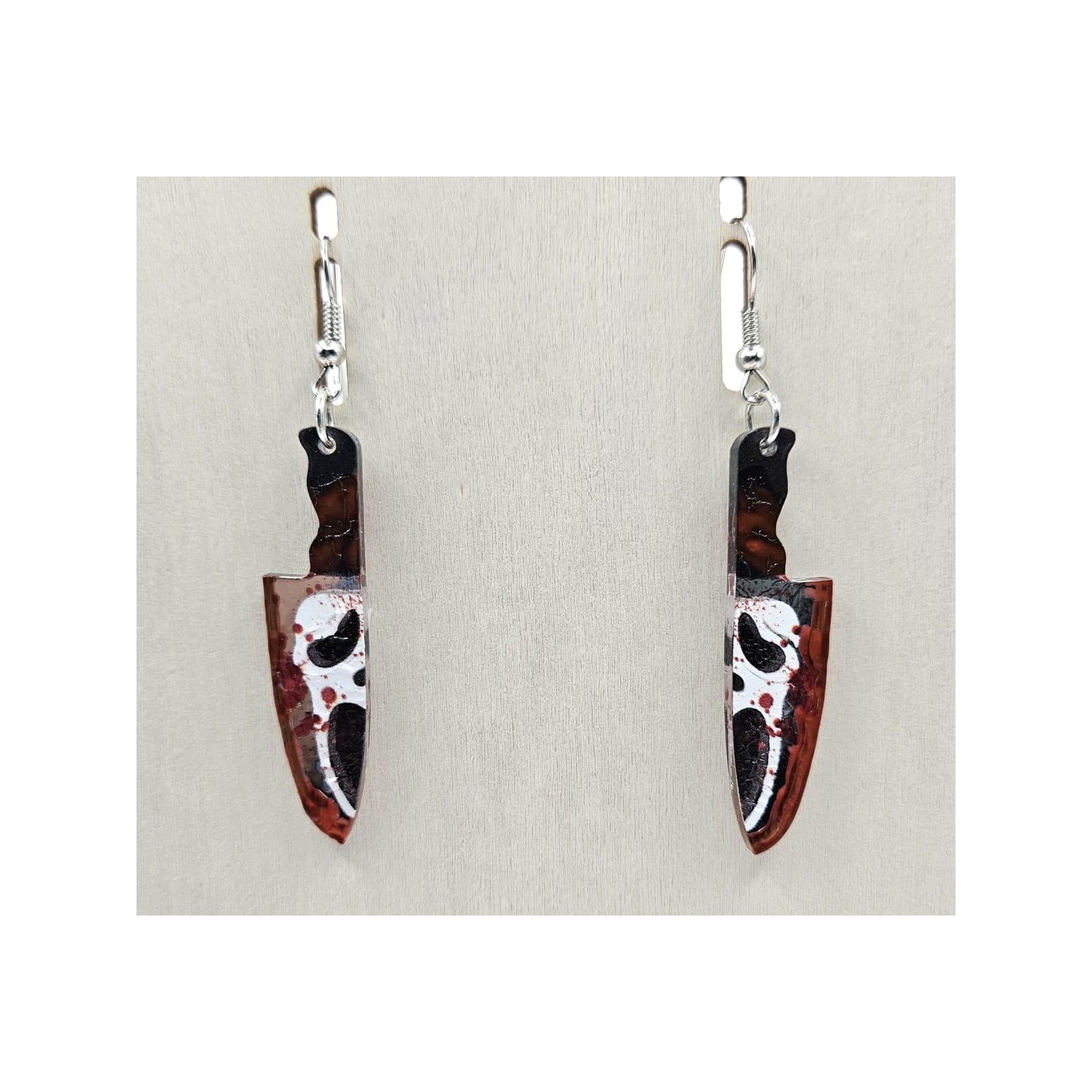 Ghostface Scream Dagger Earrings Handmade Handpainted Blood Horror Spooky