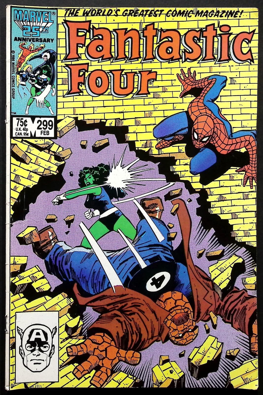 Marvel Comic Fantastic Four #299 Spider-Man She-Hulk The Thing 1987 FN